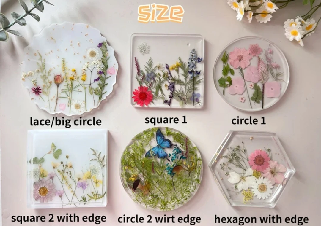 Set of 4 Pressed Flower Resin Coasters - photo 3