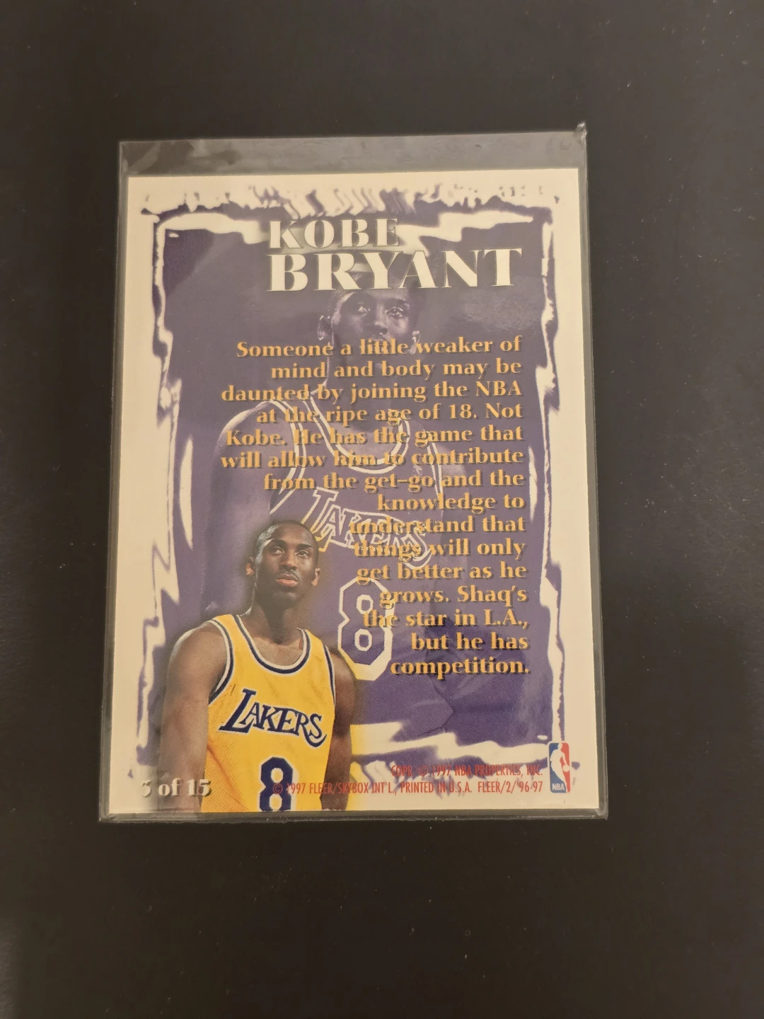 1996 FLEER ROOKIE SENSATIONS KOBE BRYANT Basketball Card - photo 2