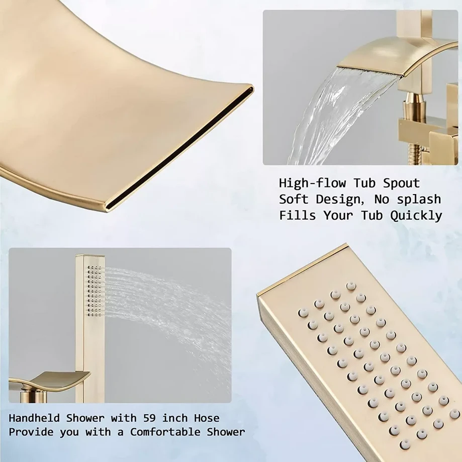 Brand New Gold Freestanding Bathtub Filler Faucet For Sale - photo 5