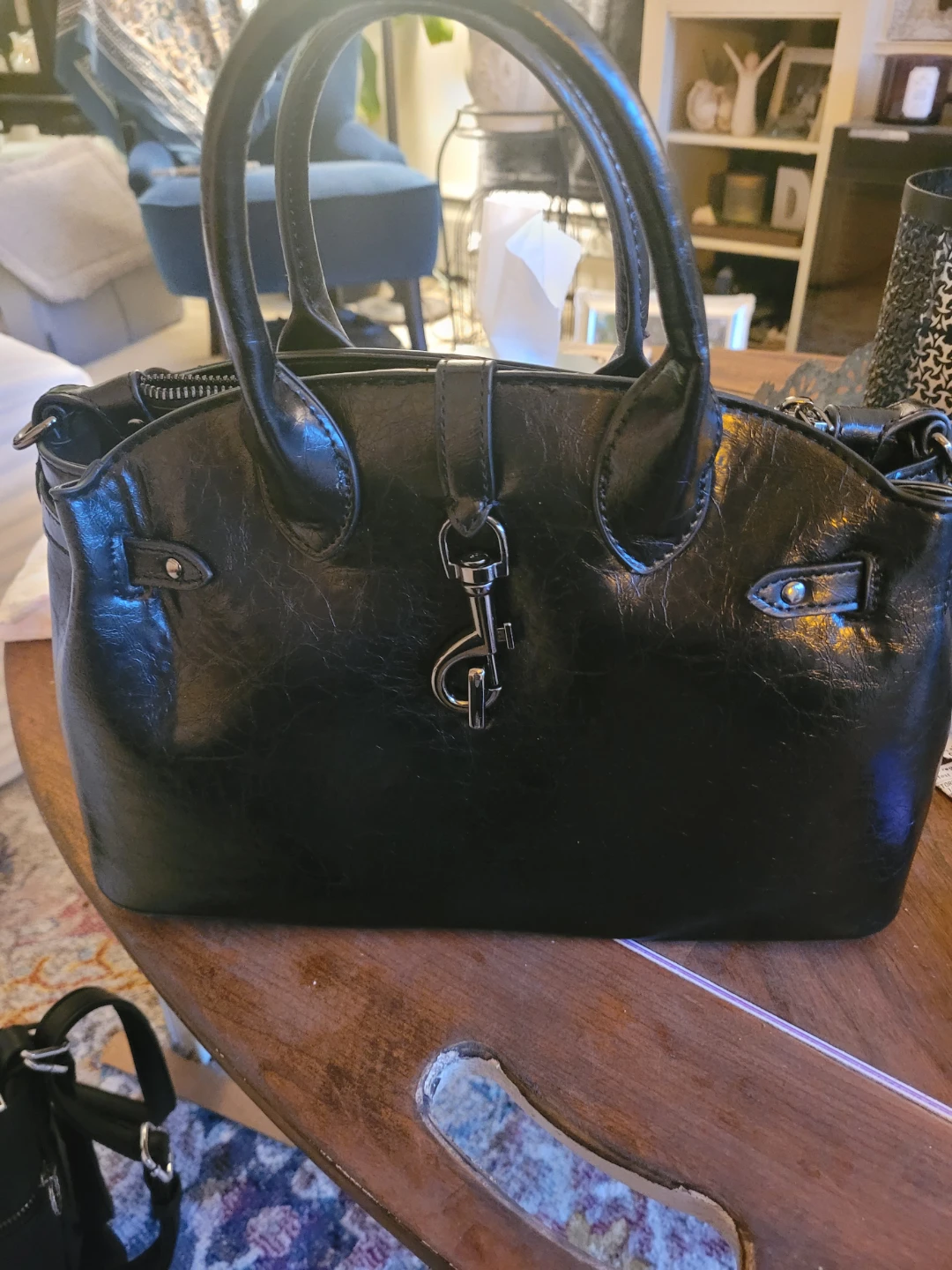Steve Madden Black Faux Leather Satchel Handbag