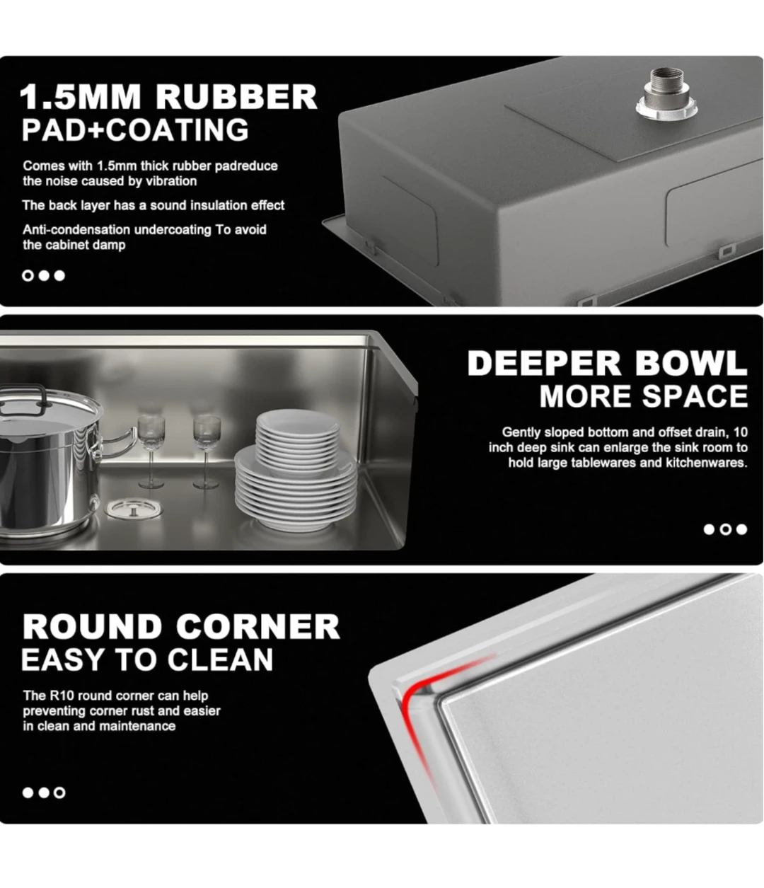 Stainless Steel Undermount Kitchen Sink with Accessories - photo 4