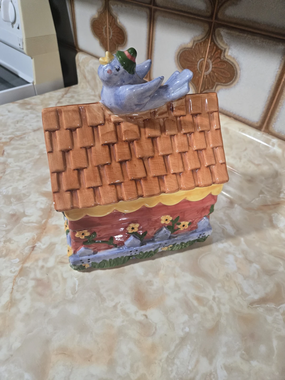 Ceramic House  Cookie Jar with Bird - photo 2