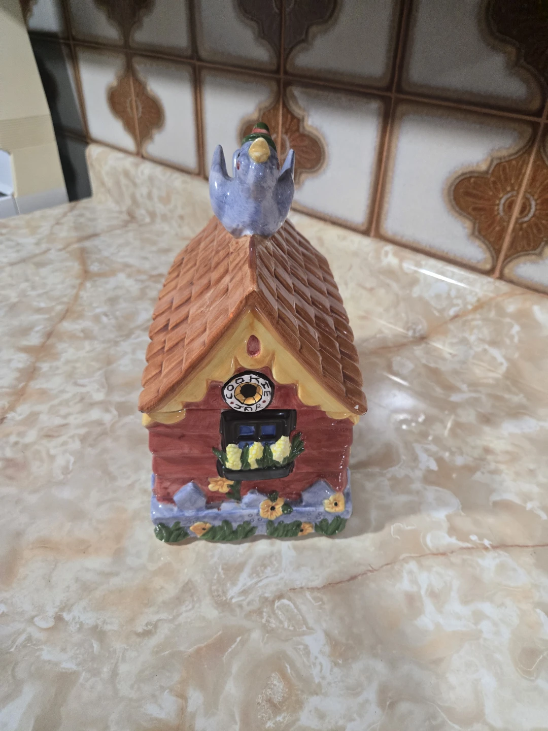 Ceramic House  Cookie Jar with Bird - photo 5