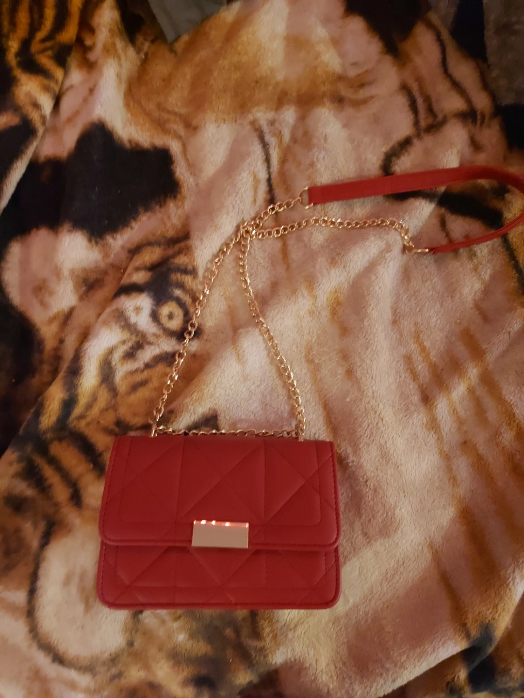Red Quilted Crossbody Bag with Gold Chain