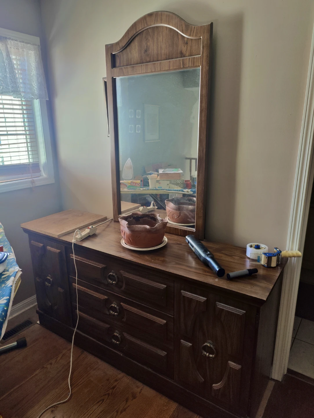 Vintage Wooden Dresser with Mirror