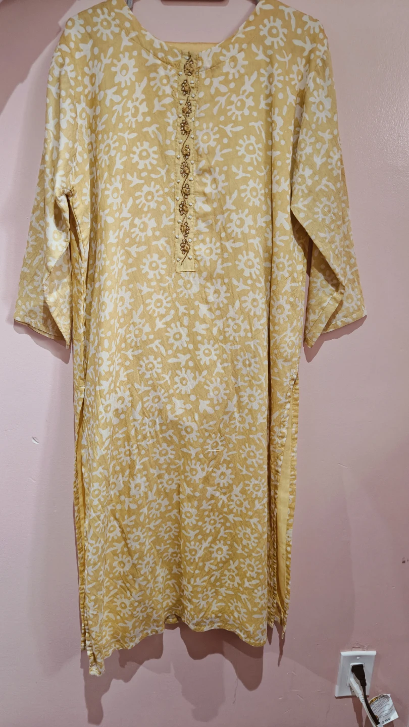 Yellow Kurti Set with Dupatta and straight pent - photo 3