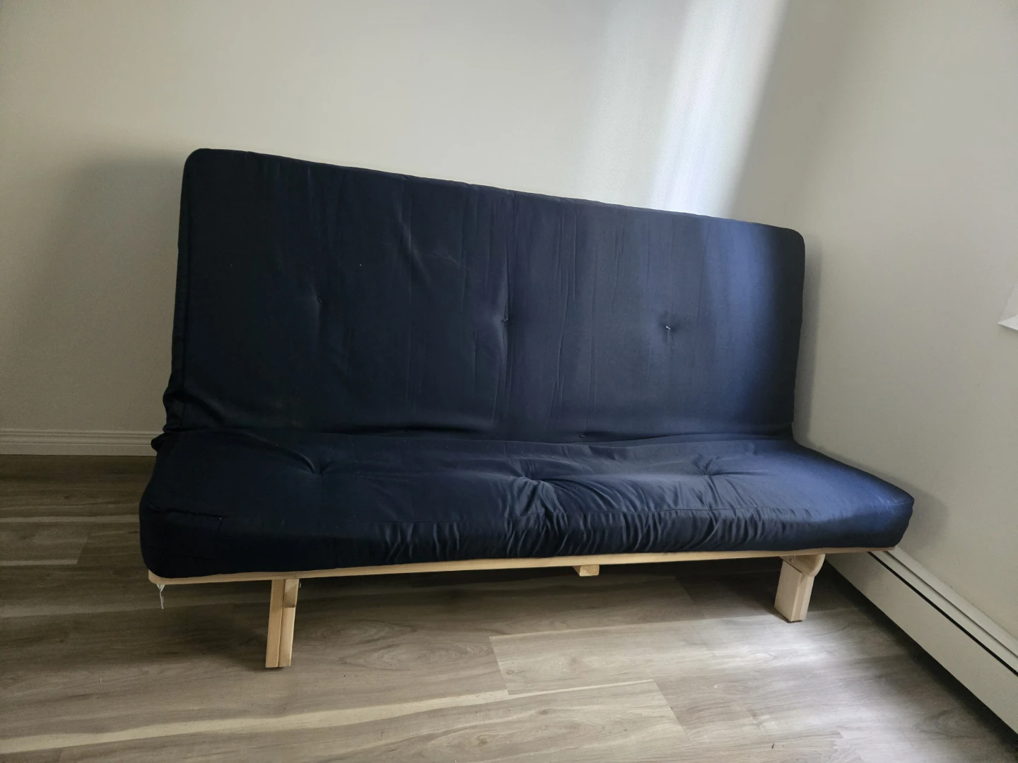Dark Blue Futon with Wood Frame & foam mattress topper - photo 2