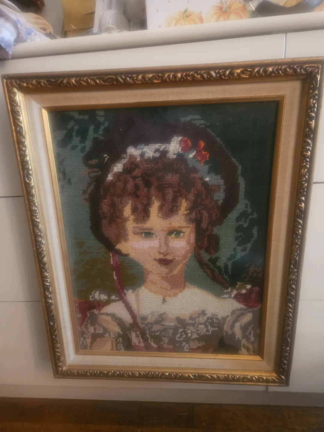 Framed Needlepoint Portrait of a Girl