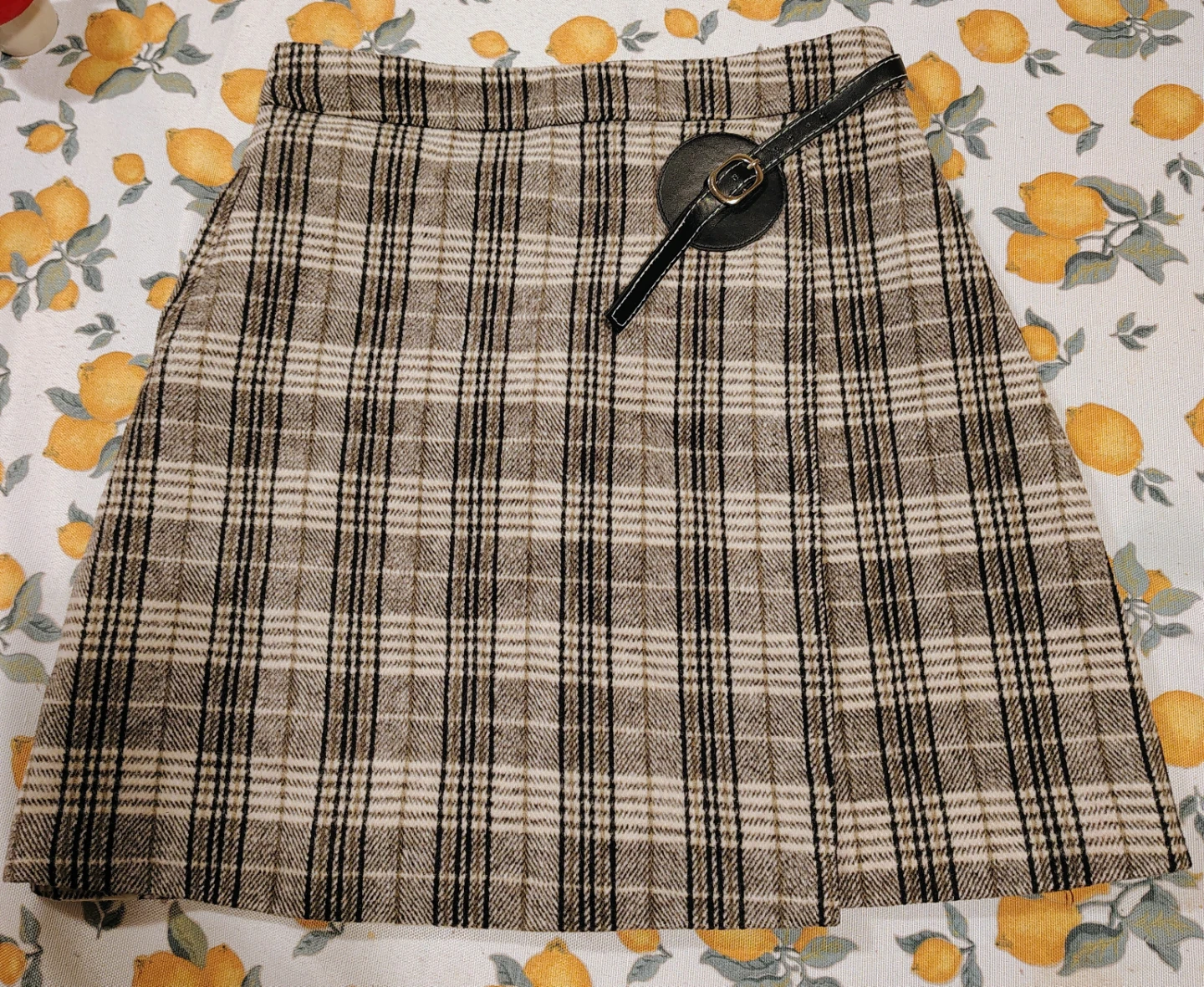 Plaid A-Line Skirt with Buckle Detail