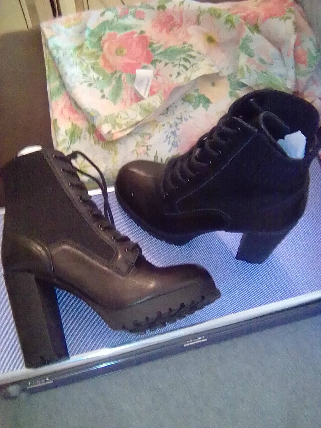 Black Lace-Up Chunky Heel Ankle Boots