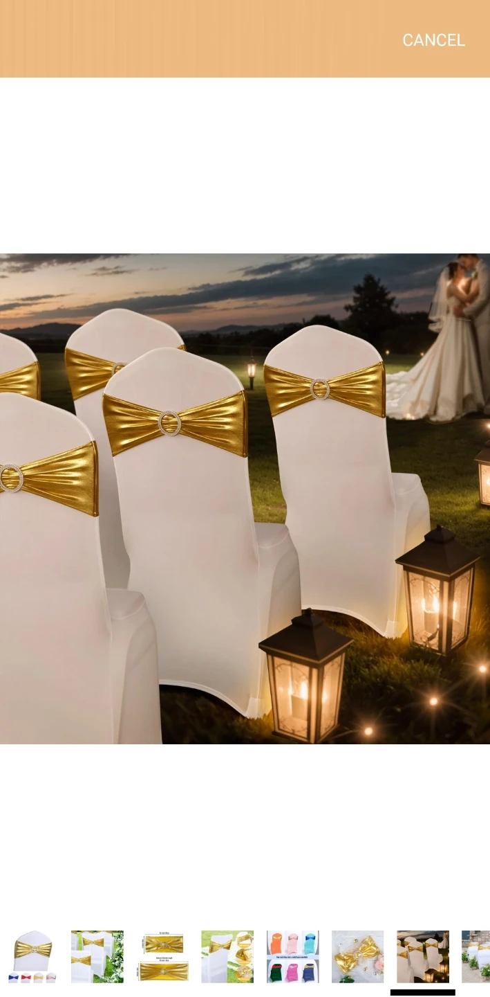 100 picese White Spandex Chair Covers Gold Bow Buckle - photo 3