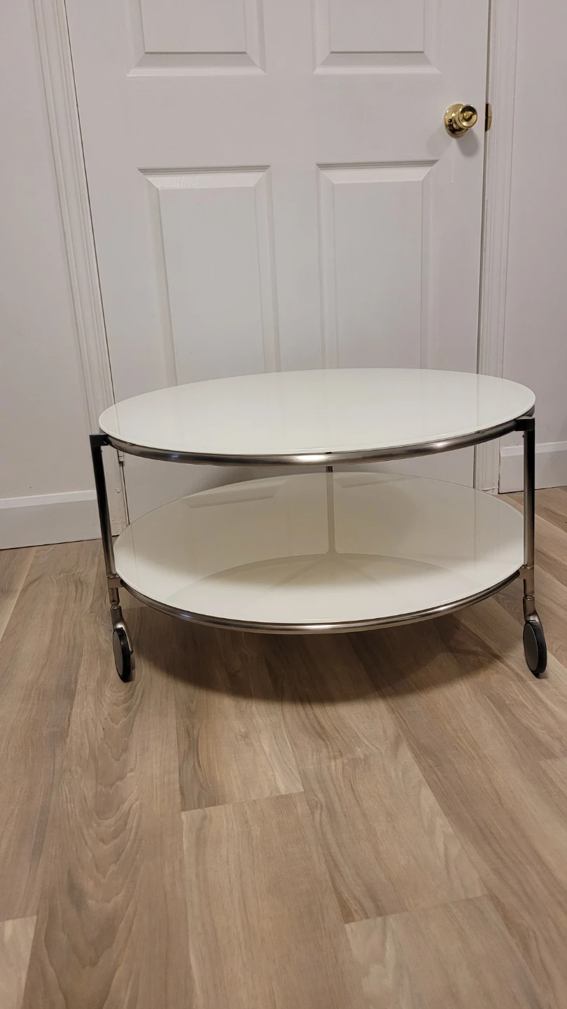 30" White Round Coffee Table with 3 Wheels - photo 3