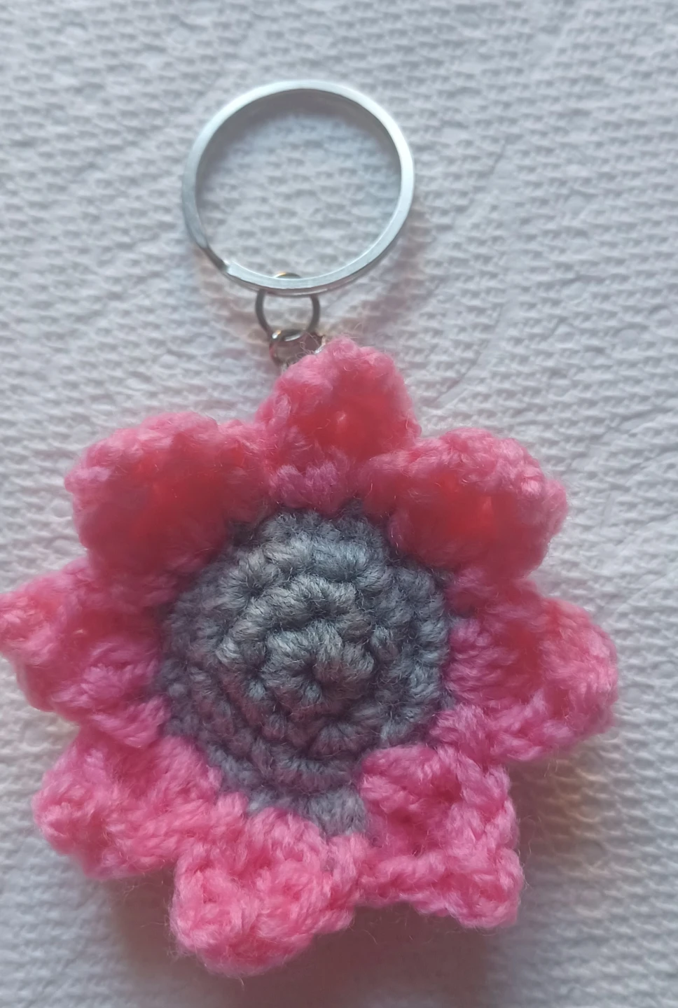 Handmade Pink Crochet Flower Keychain - photo 2
