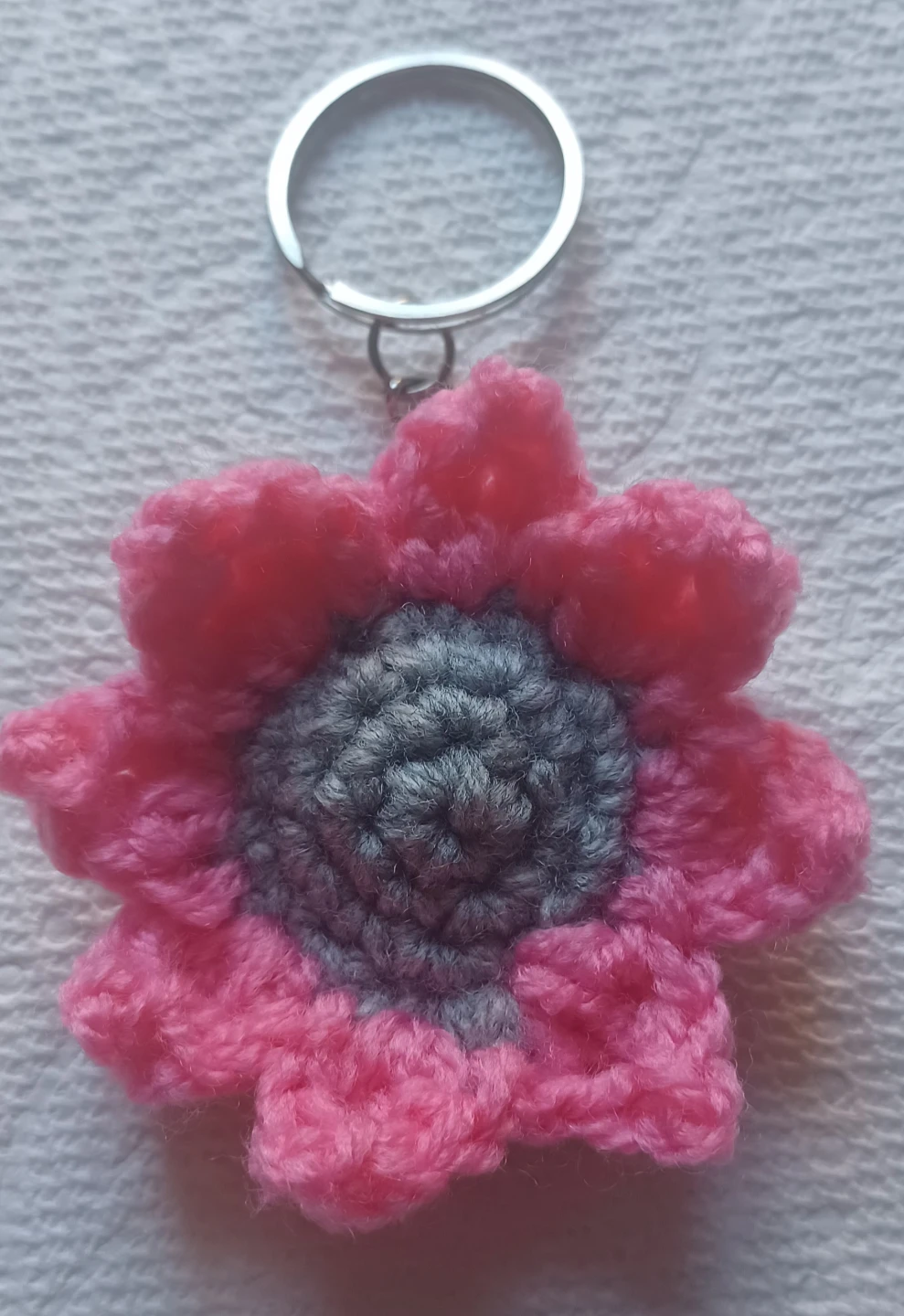 Handmade Pink Crochet Flower Keychain - photo 3