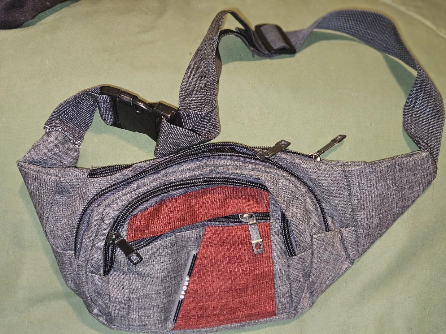 Gray and Red Fanny Pack / Waist Bag