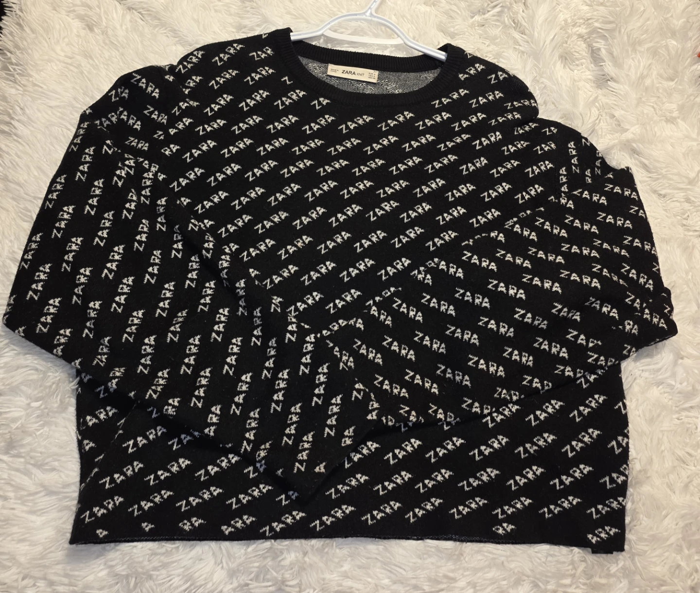 ZARA Black Sweater with All-Over Logo Print