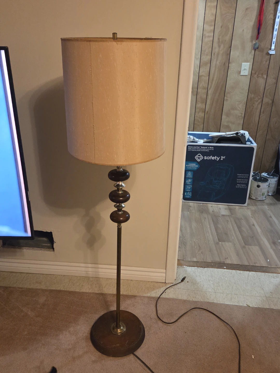 Vintage Floor Lamp with Wood Accents