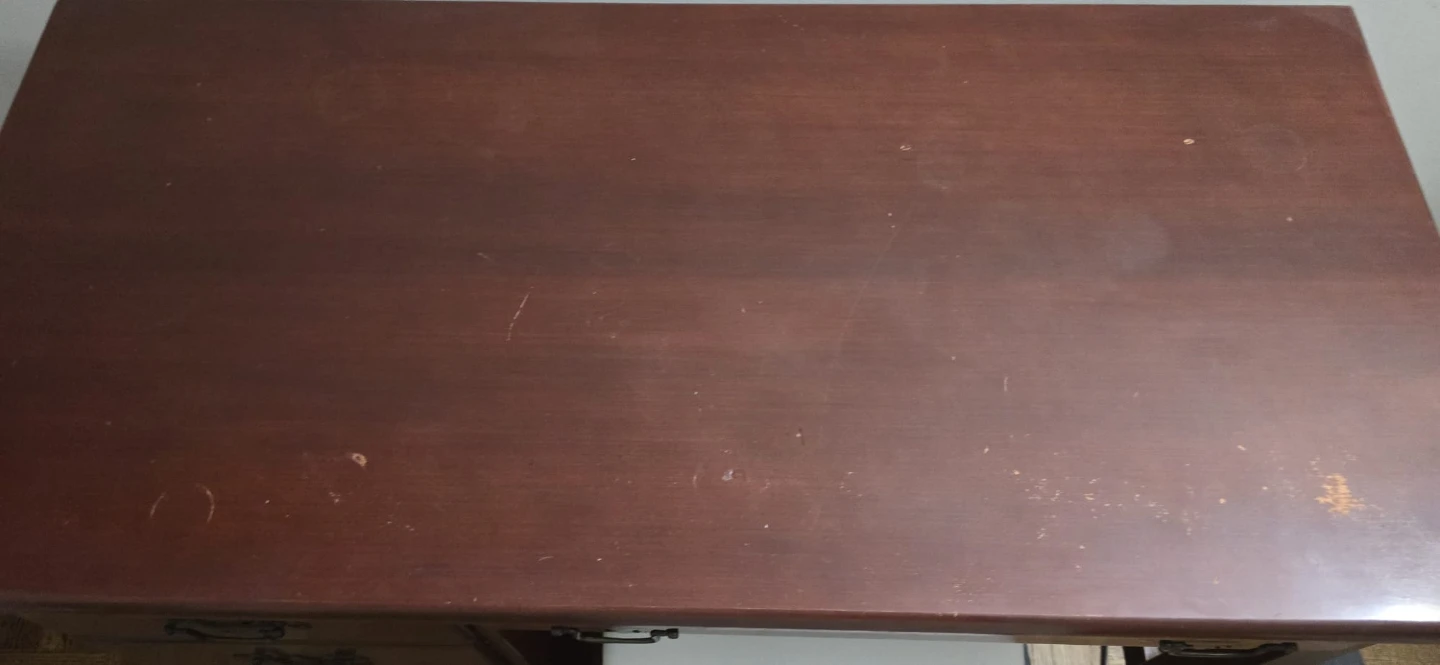 Dark Wood Desk and White Upholstered Chair Set - photo 2