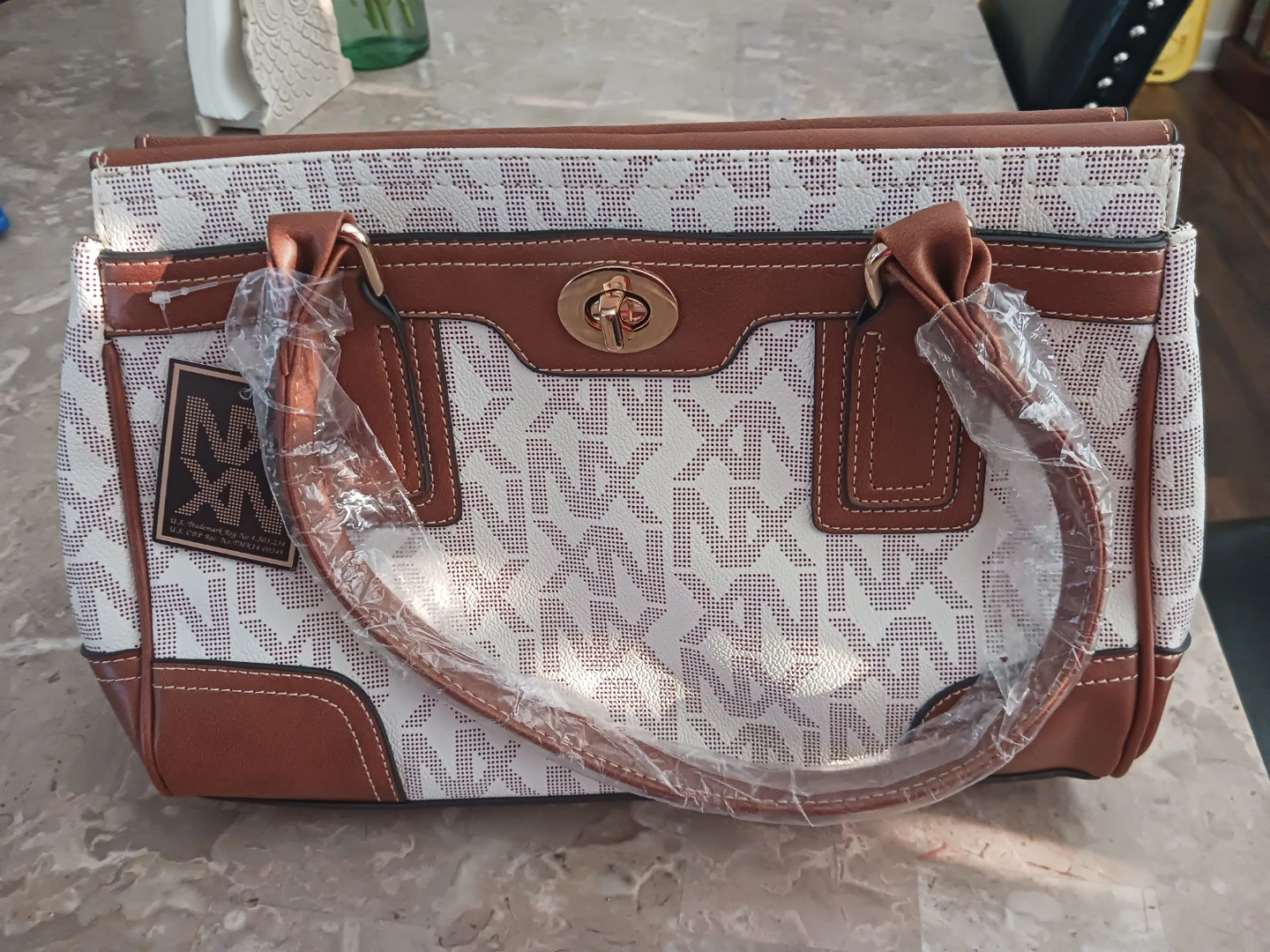 Women's Satchel Handbag - Brown and White Monogram - photo 3