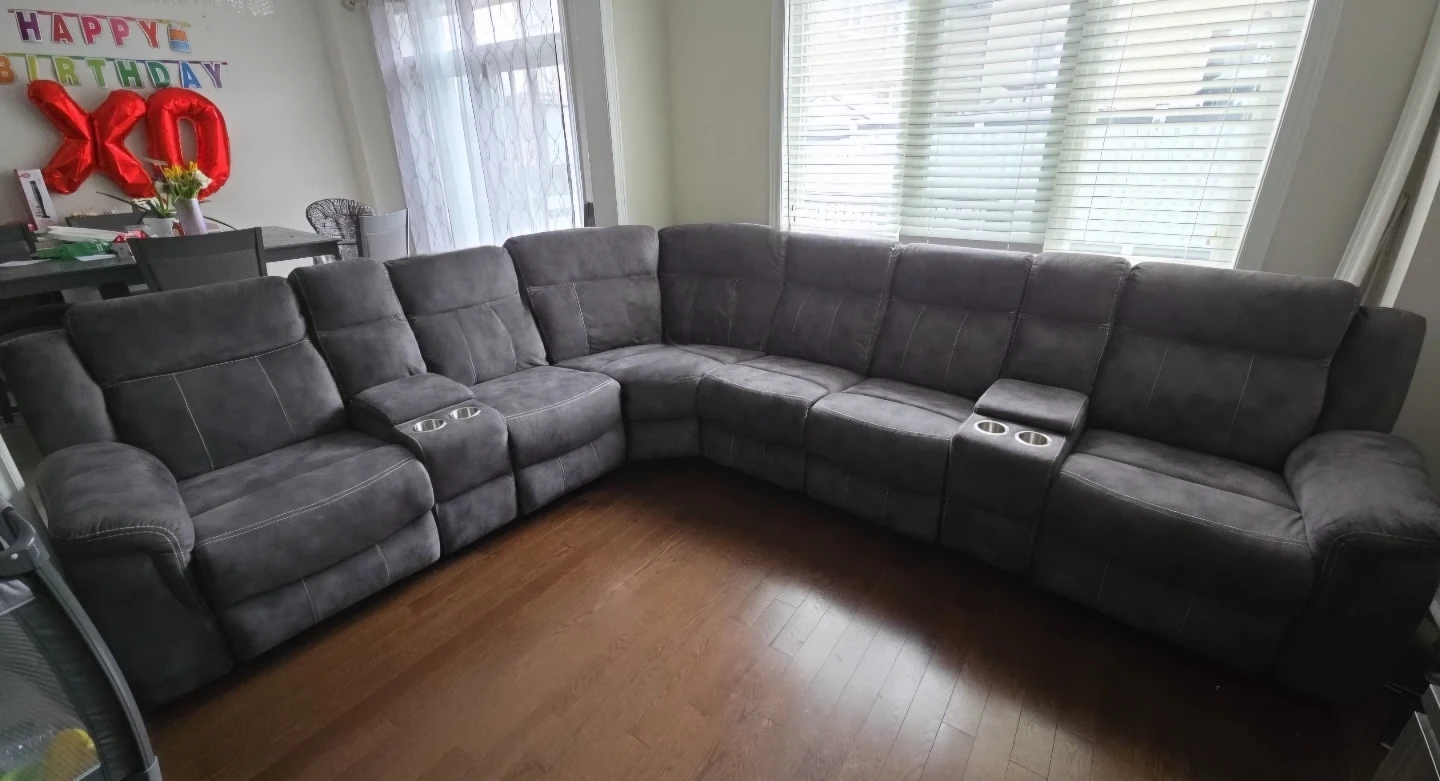 Grey Sectional Reclining Sofa with Cup Holders