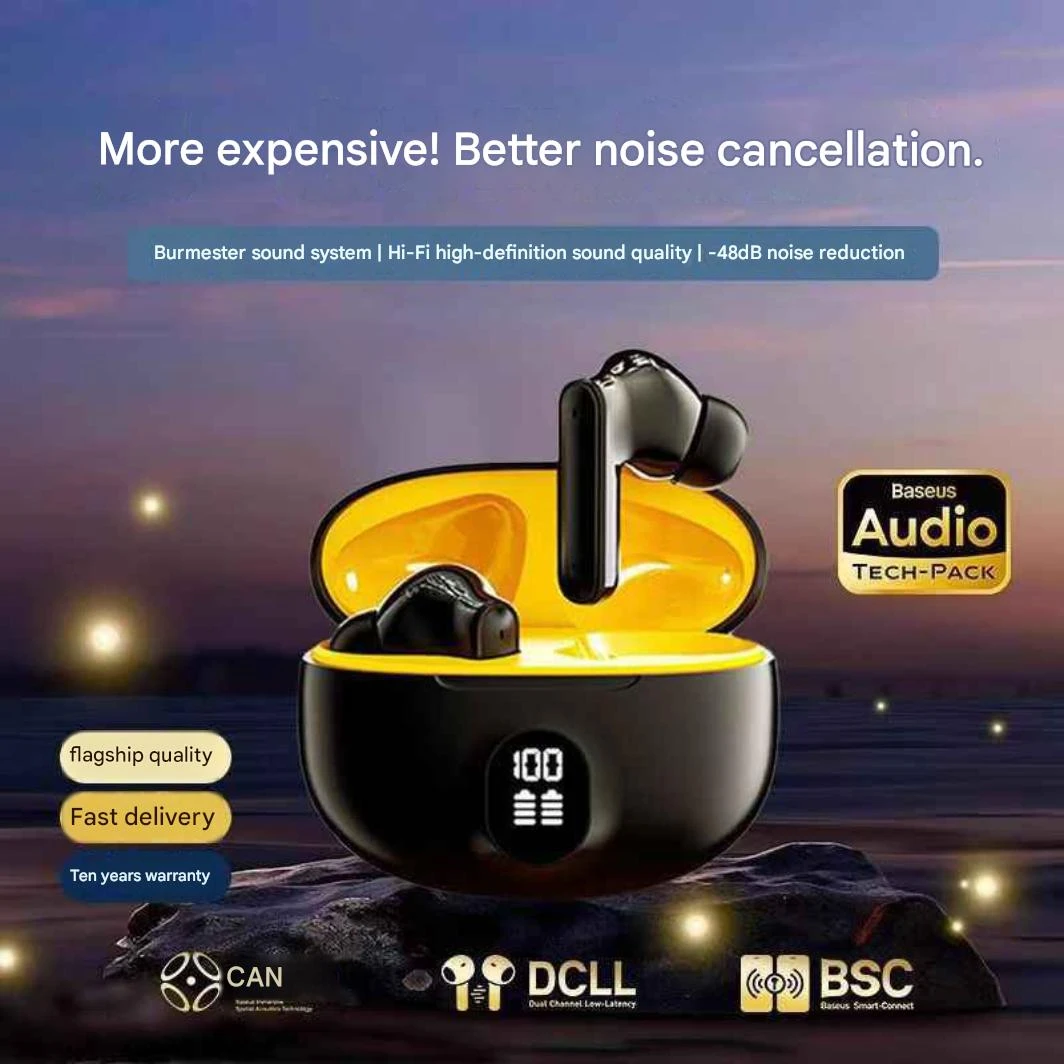 New True Wireless Earbuds Bluetooth 5.3 Noise Reduction - Black