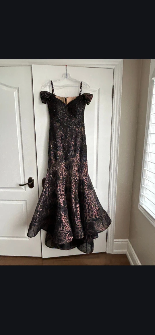 Ivonne D Black Lace Sequin Off-the-Shoulder Gown - Size 8