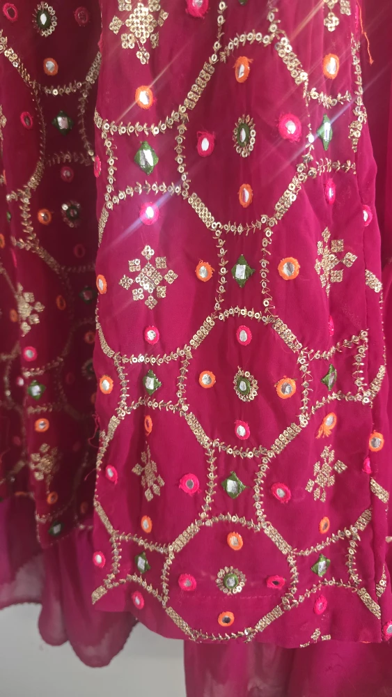 Pink Tiered Dress with Gold Trim and Embellishments - photo 3
