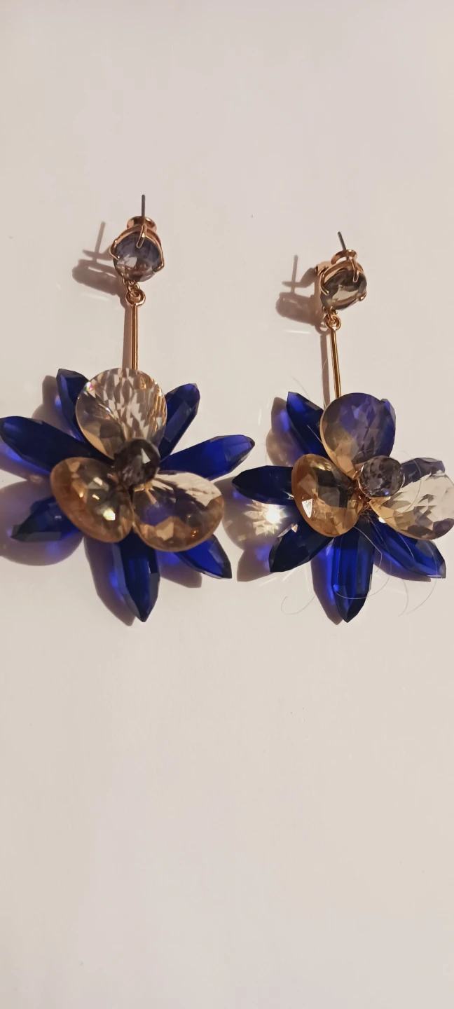 Brilliant Blue & Gold Crystal Flower Earrings - photo 2