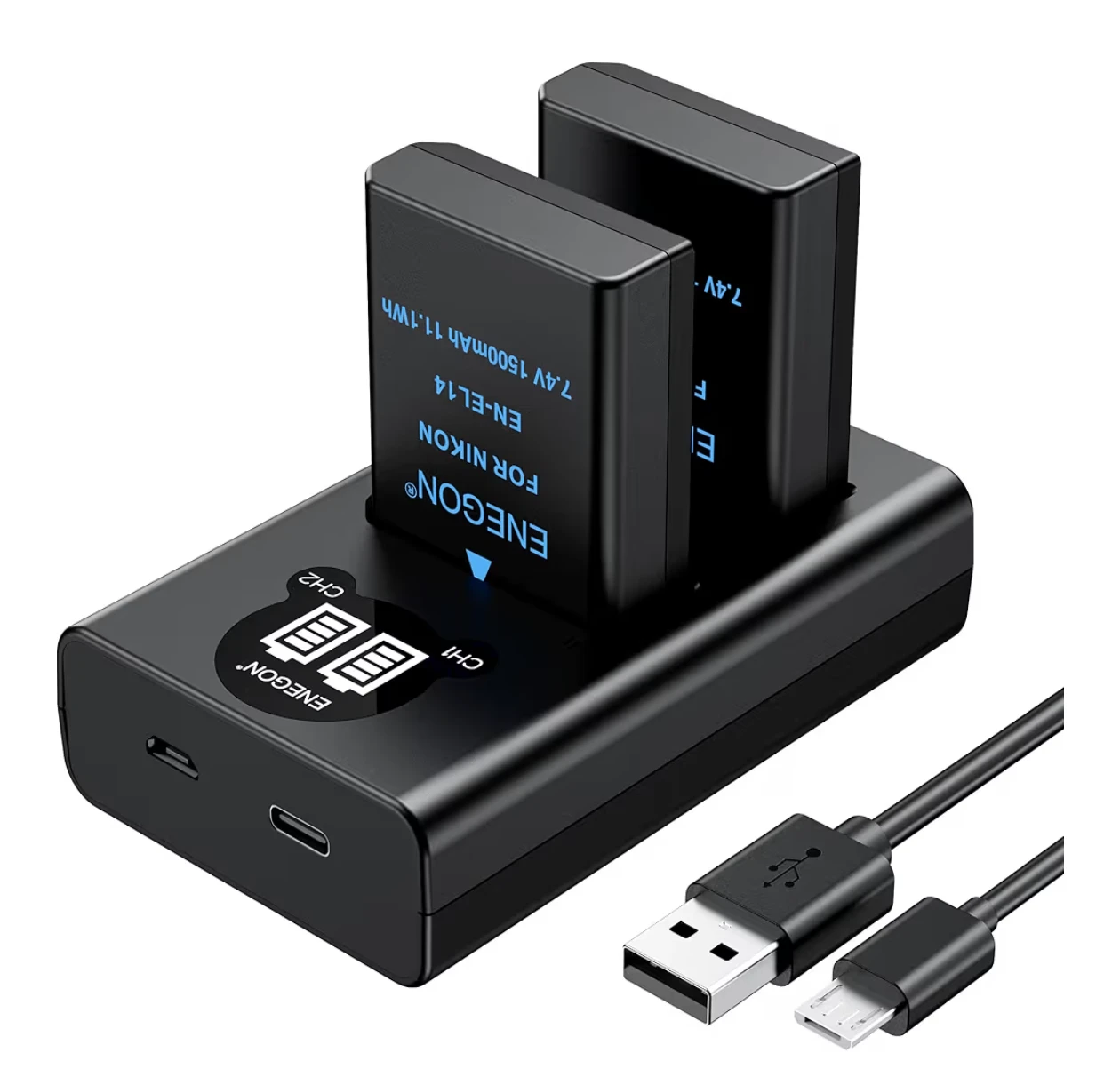 Enegon Dual Battery Charger for Nikon EN-EL14 with 2 Batteries