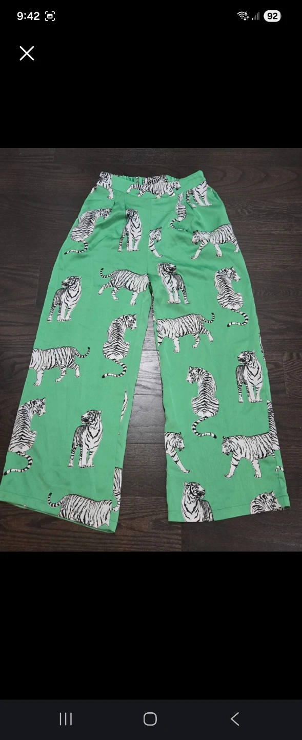 Green Tiger Print Wide Leg Pants