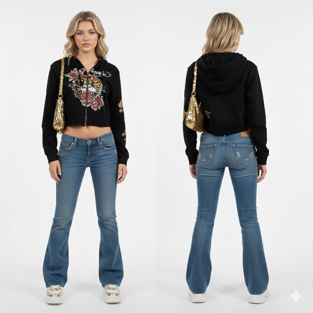 Ed Hardy Vintage Tiger Rose Cropped Hoodie Size S/M - photo 5