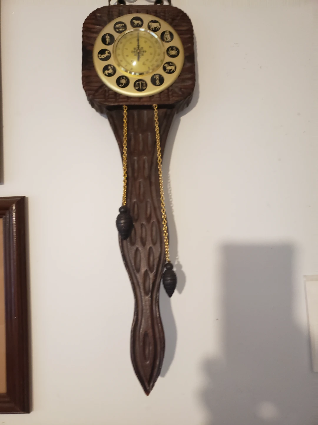 Vintage Wooden Clock with Zodiac Symbols
