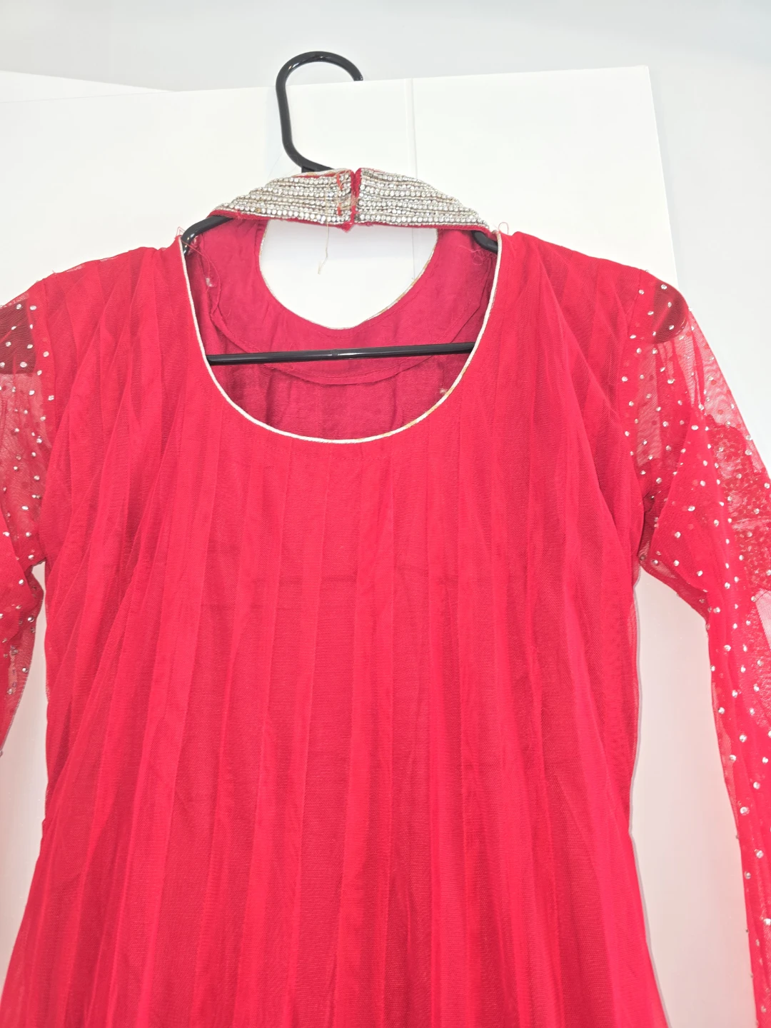 Red Embellished Anarkali Style Dress with churidar and dupatta - photo 4