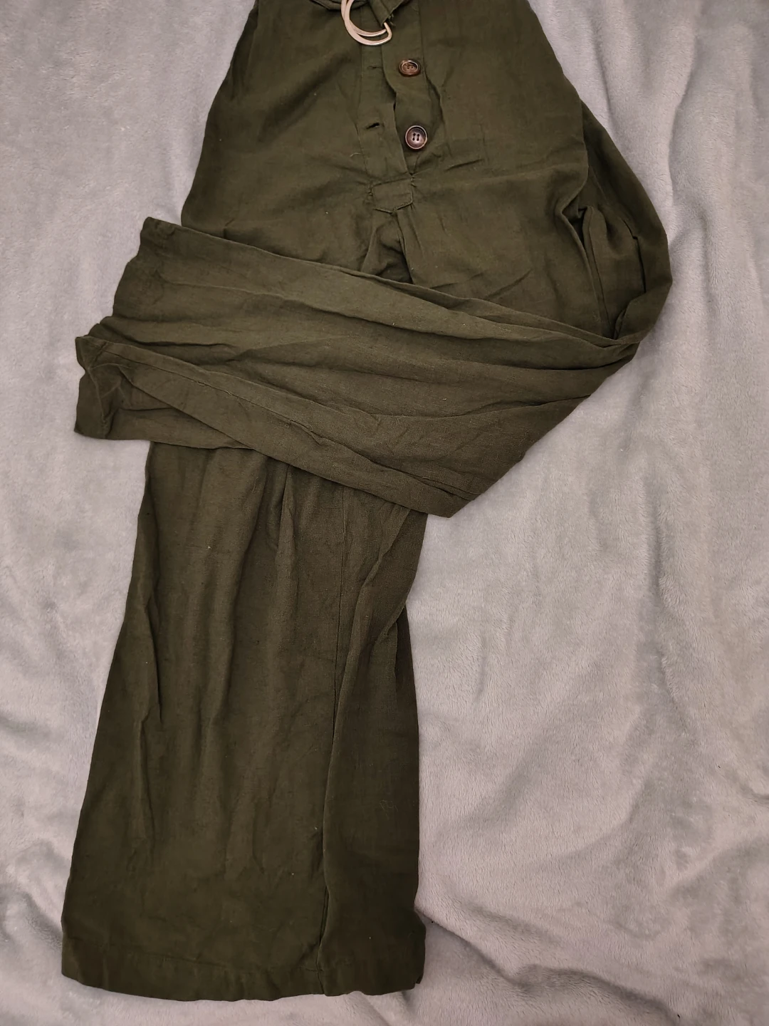 Cotton Olive Green Belted Jumpsuit - xs-s - photo 3