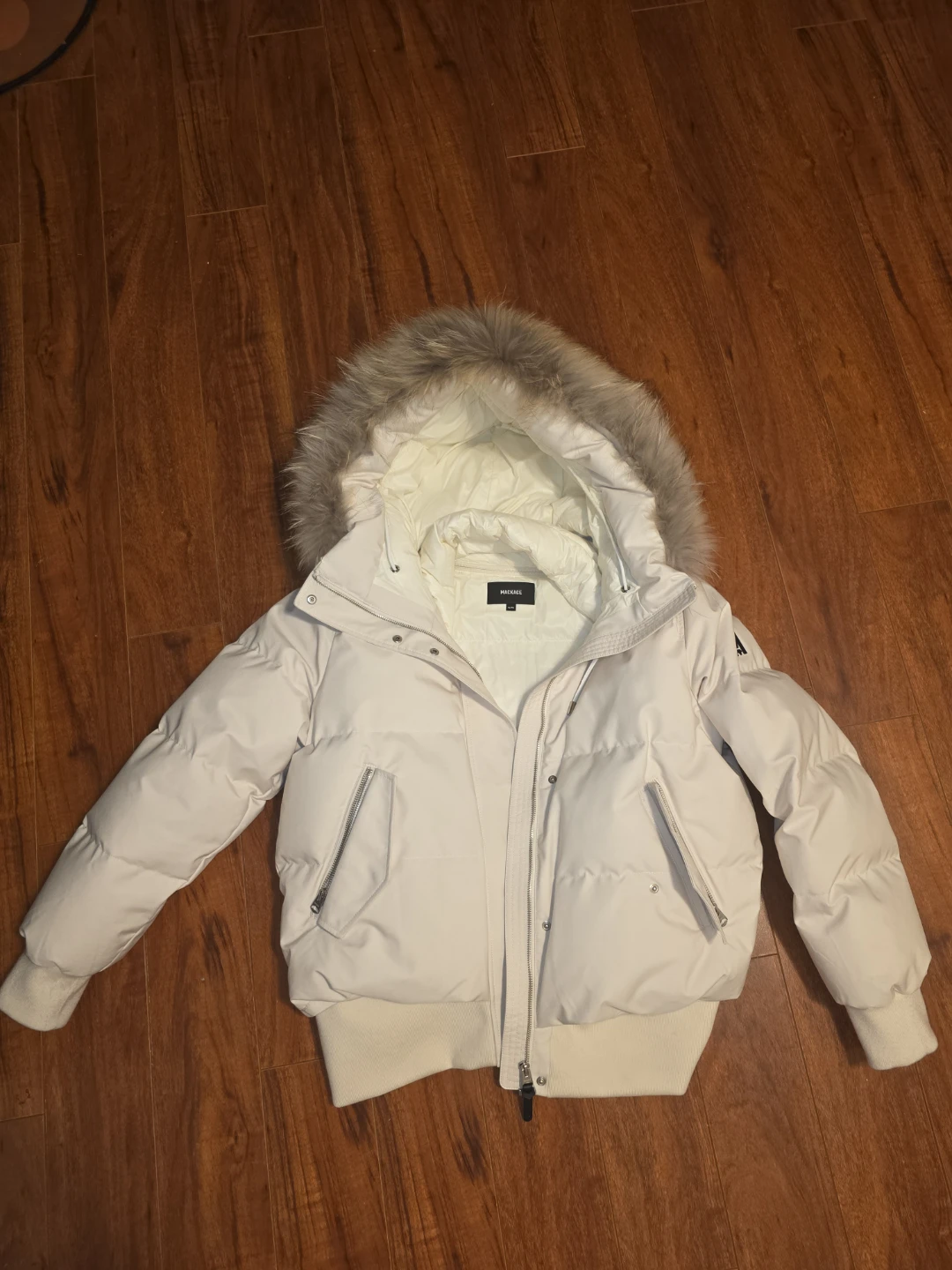 Mackage White Puffer Jacket with Fur Hood
