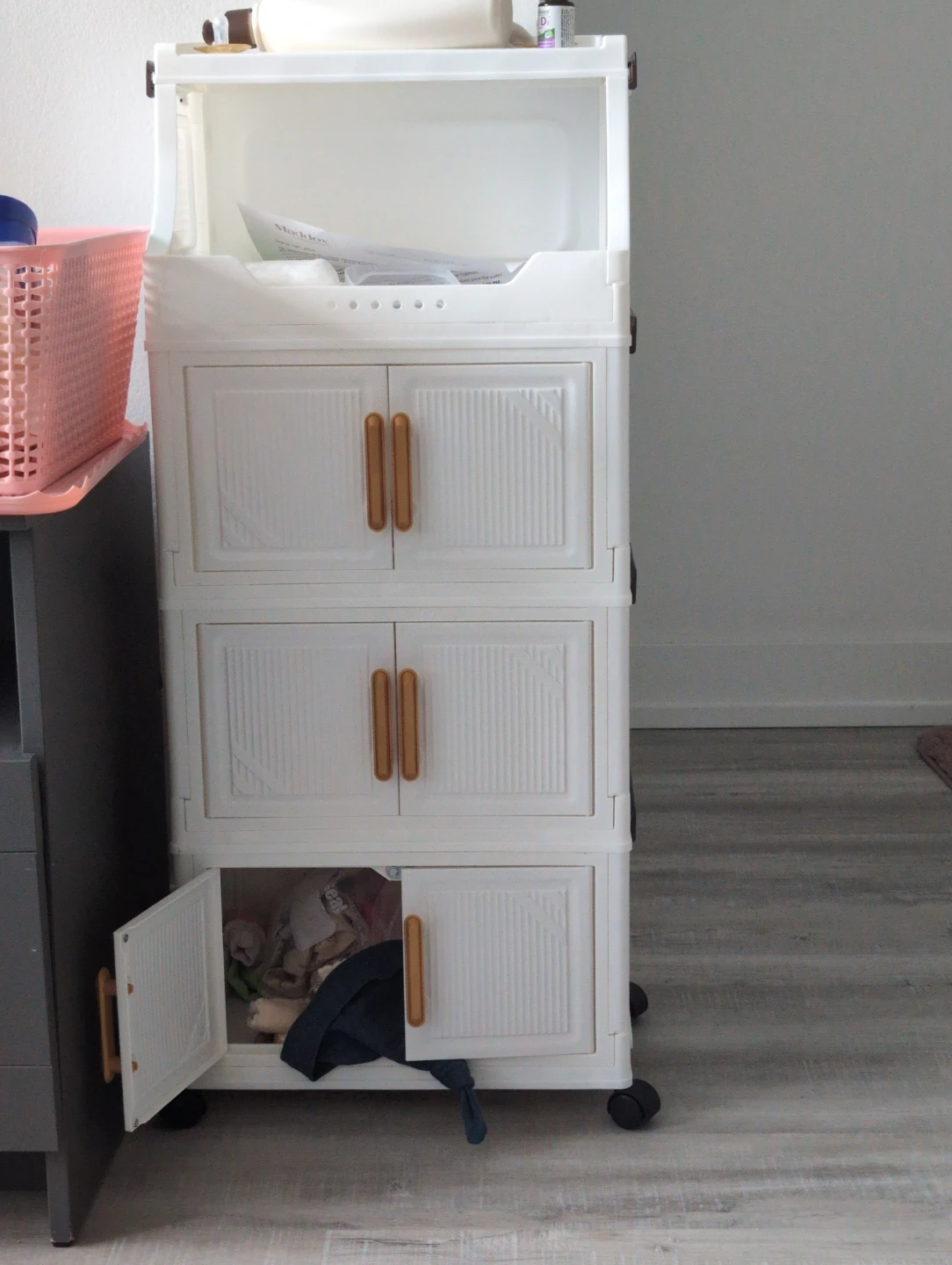 White 3-Drawer Storage Cabinet with Wheels - photo 2