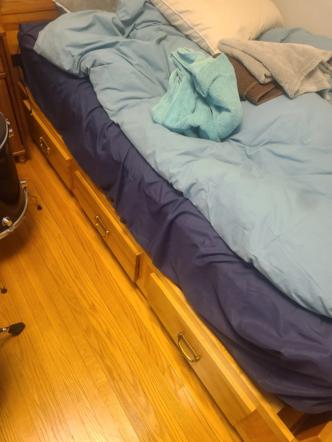 Wooden Bed Frame with Built-in Drawers