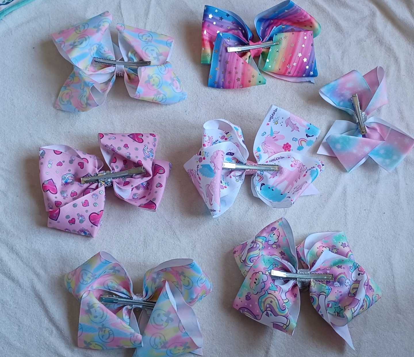Set of 7 Assorted Unicorn and Rainbow Hair Bows