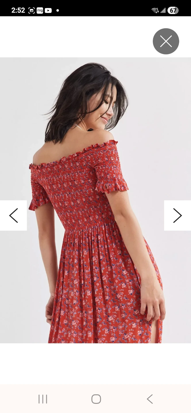 Red Floral Smocked Off-the-Shoulder Midi Dress - photo 2