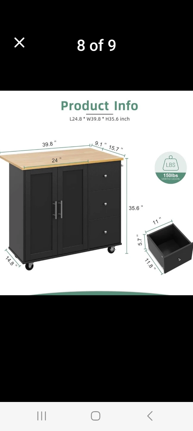 Kitchen Island Cart with Butcher Block Top - photo 2