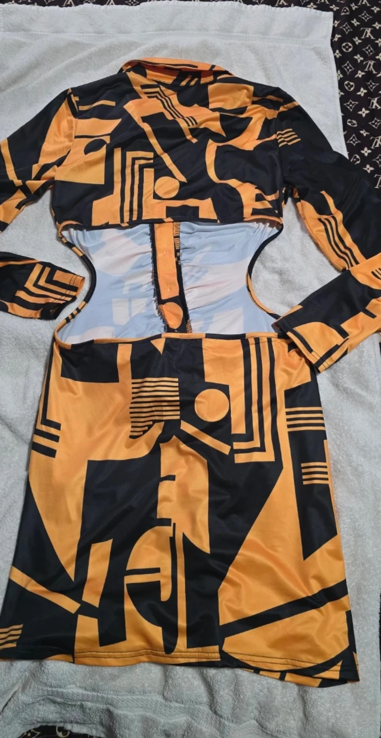 Graphic Print Button-Up Mini Dress - Orange/Black - photo 4
