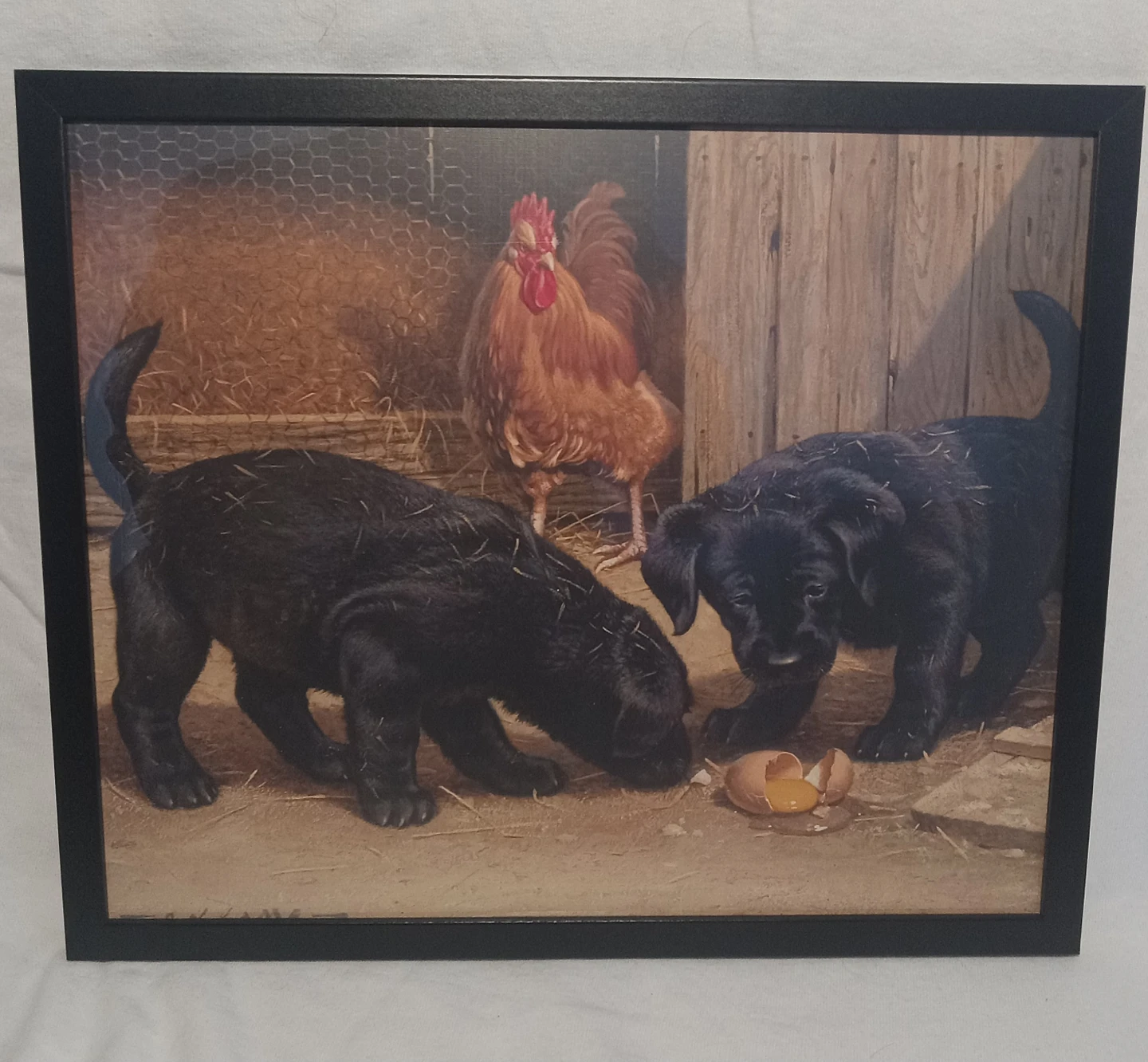 Framed Art  - Puppies and Rooster