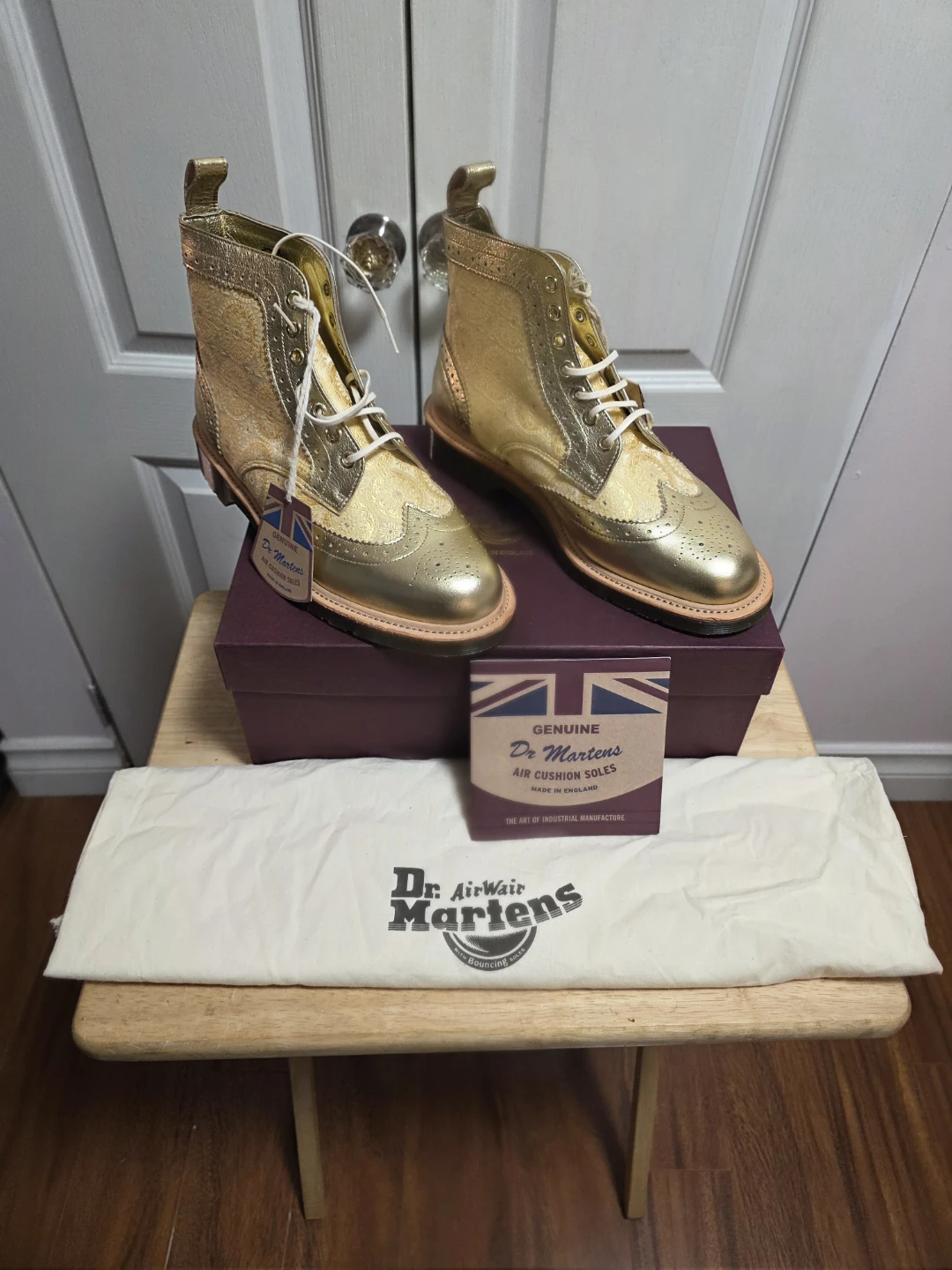 Dr. Martens Gold Brocade Wingtip Boots