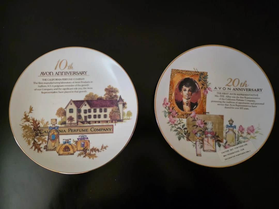 Avon 10 & 20 year anniversary decoration plates