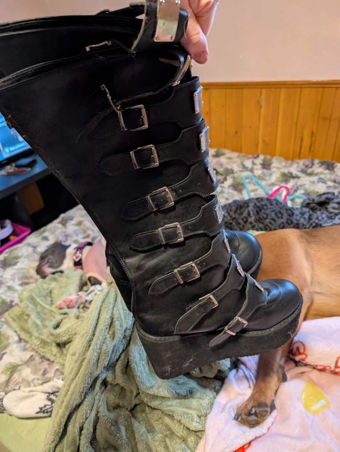 Black Platform Wedge Boots with Buckles - photo 2