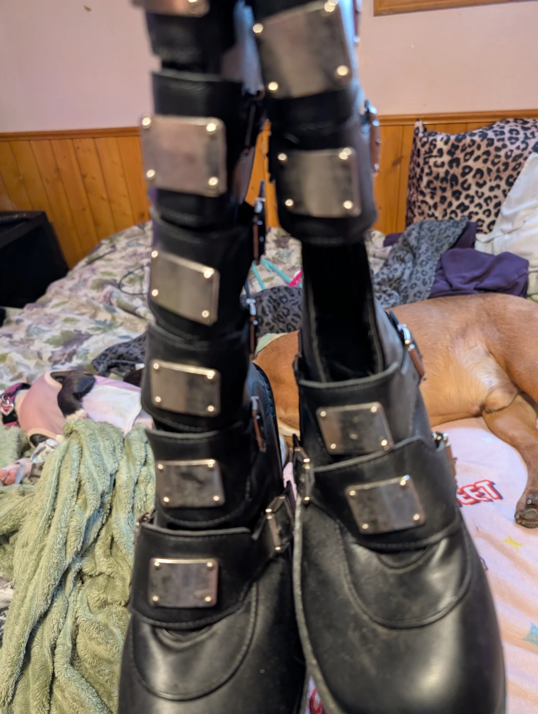 Black Platform Wedge Boots with Buckles - photo 3