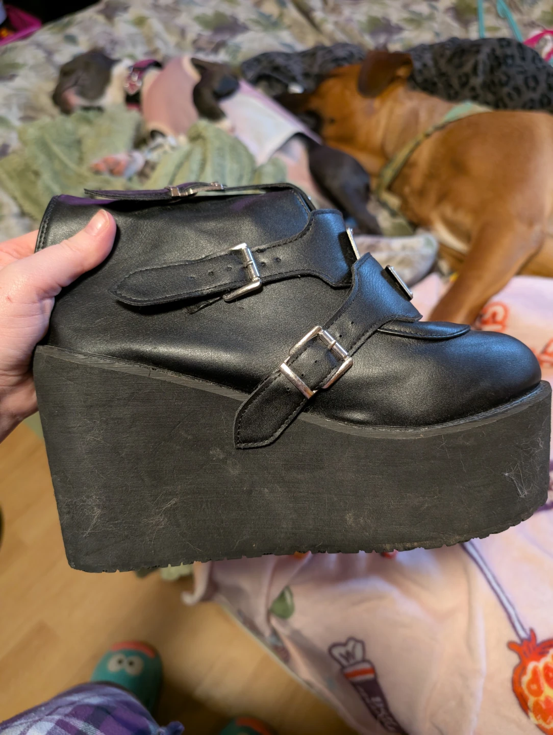 Black Platform Wedge Boots with Buckles - photo 5