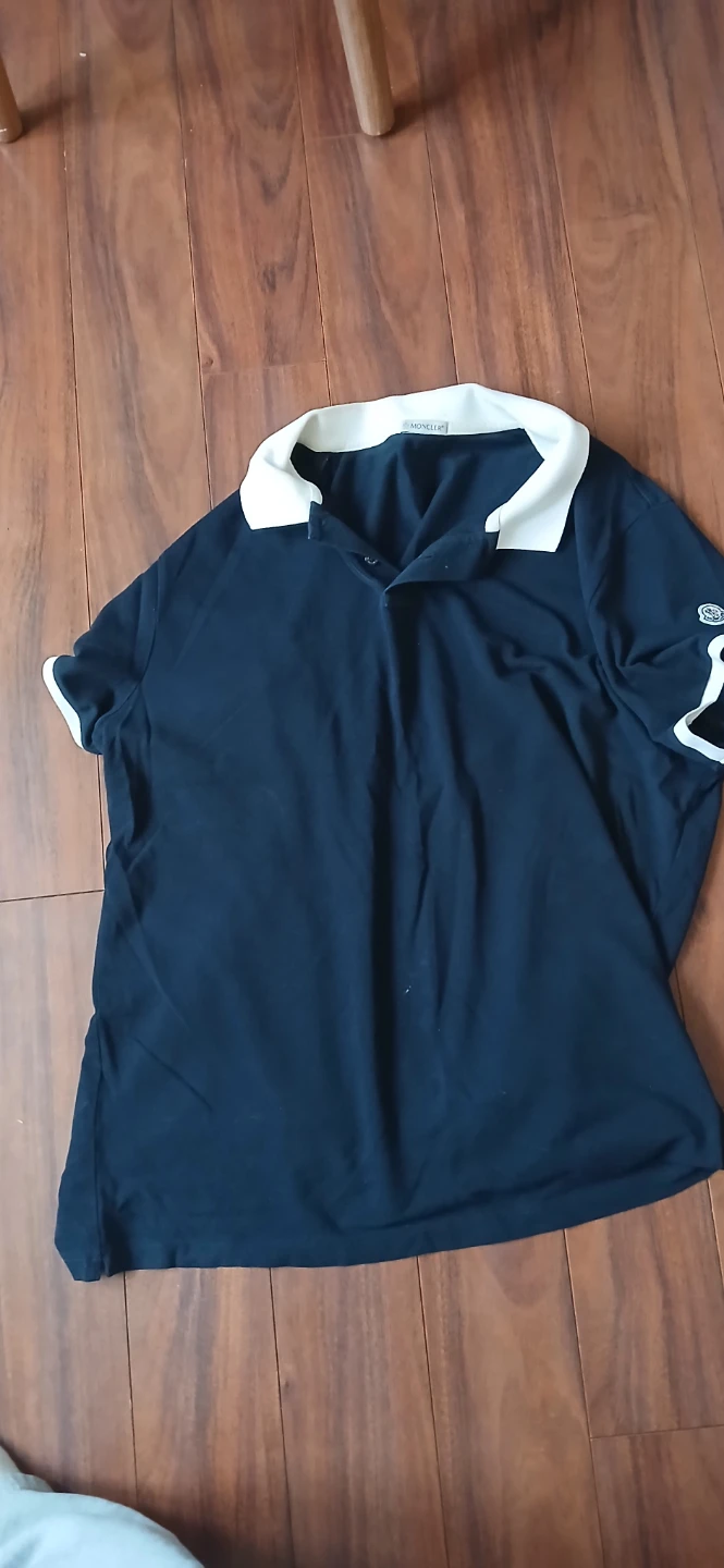 Moncler Navy Polo Shirt with White Collar