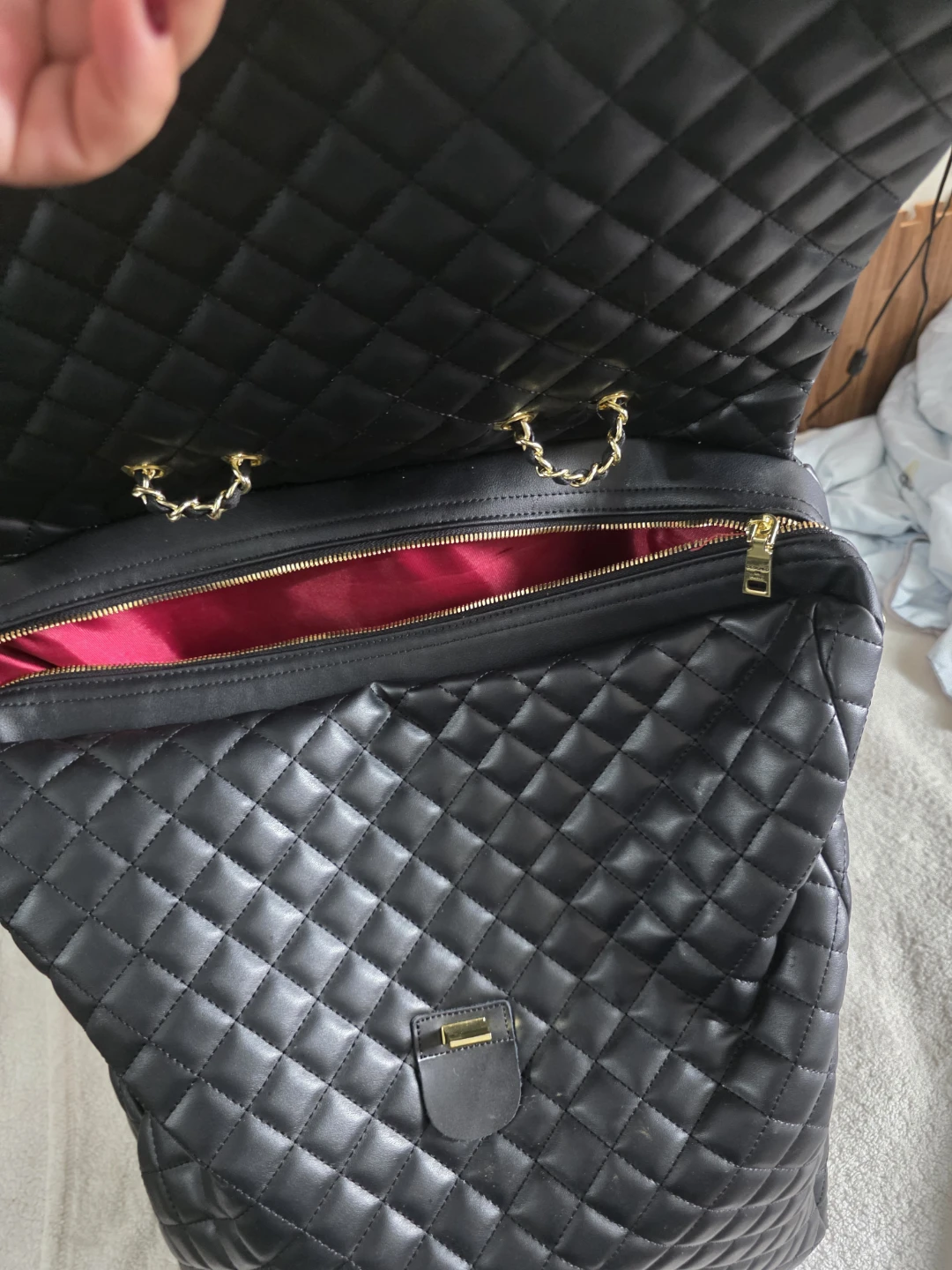 Black Quilted Rolling Backpack with Gold Chain - photo 3