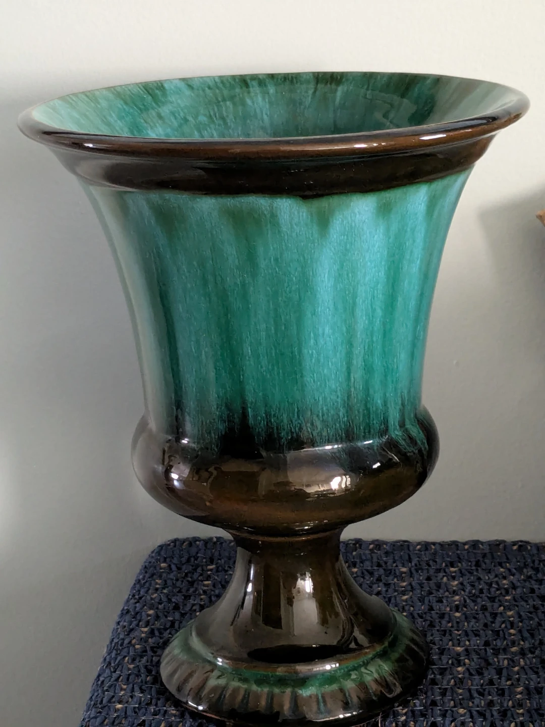 Large Teal and Brown Glazed Urn Vase